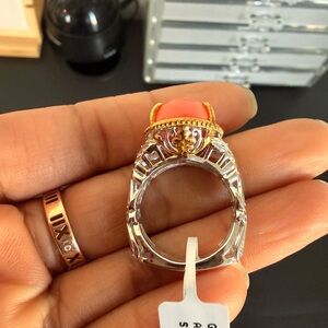 Salmon coral and Apatite sterling silver 925 Ring